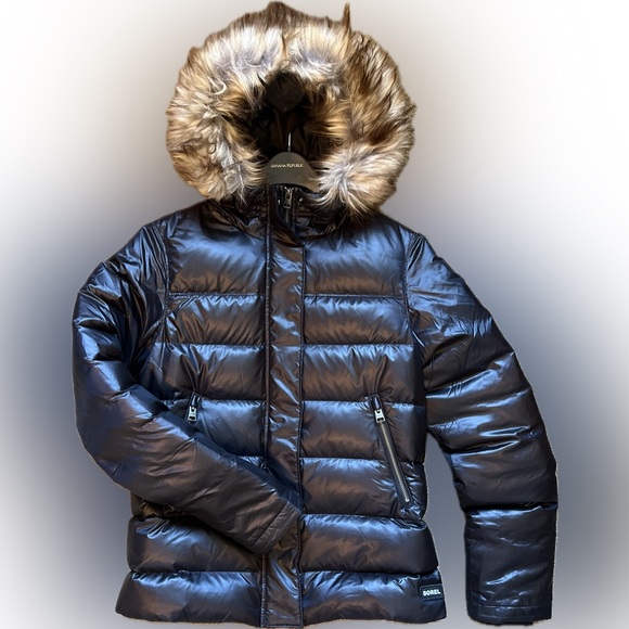 Sorel black puffy jacket size M w faux fur hood - Picture 2 of 8